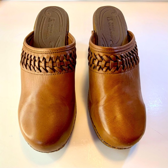 White Mountain Women's Genuine Leather Braided Brown Slip On Clogs Heels 7.5M - Picture 2 of 14